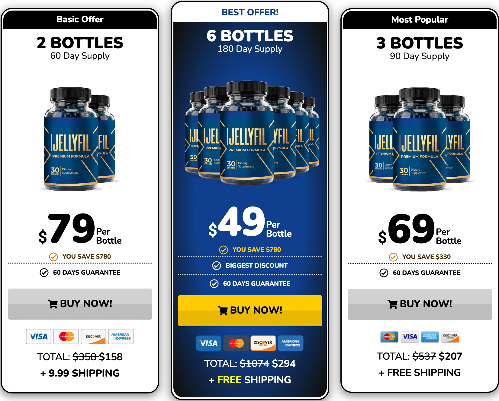 Jellyfill Male Enhancement pricing — 2, 3 and 6 bottle packs